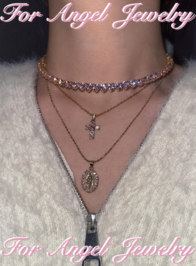 for angel｜甜美辣妹 blingbling爱心锆石小巧十字架项链