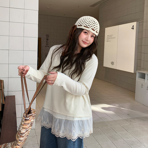 YUZI鱼子针织衫花边下摆两件套