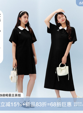 YUZI鱼子polo领连衣裙中/长款黑色学院风温柔显瘦微胖大码女装