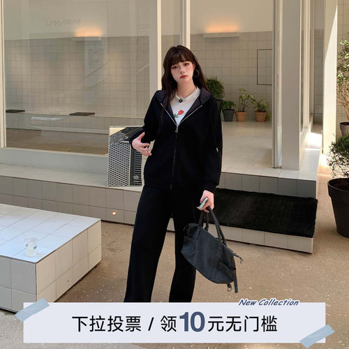 YUZI鱼子拉链连帽卫衣大码简约