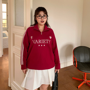 YUZI鱼子插肩袖 冬微胖mm显瘦遮肉200斤韩系上衣 印花卫衣大码 女装