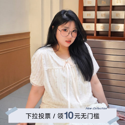 YUZI鱼子蝴蝶结娃娃领小衫大码