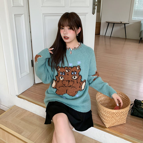 YUZI大码毛衣女装复古宽松显瘦