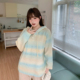 YUZI鱼子连帽针织毛衣撞色渐变蓝秋冬百搭软糯特大码 女装 上衣胖mm
