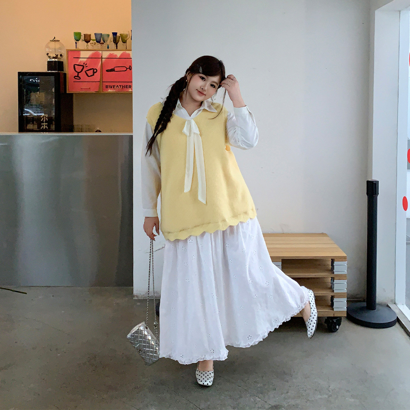 YUZI鱼子韩系甜美半身裙镂空刺绣A字长裙薄百搭显瘦遮肉大码女装