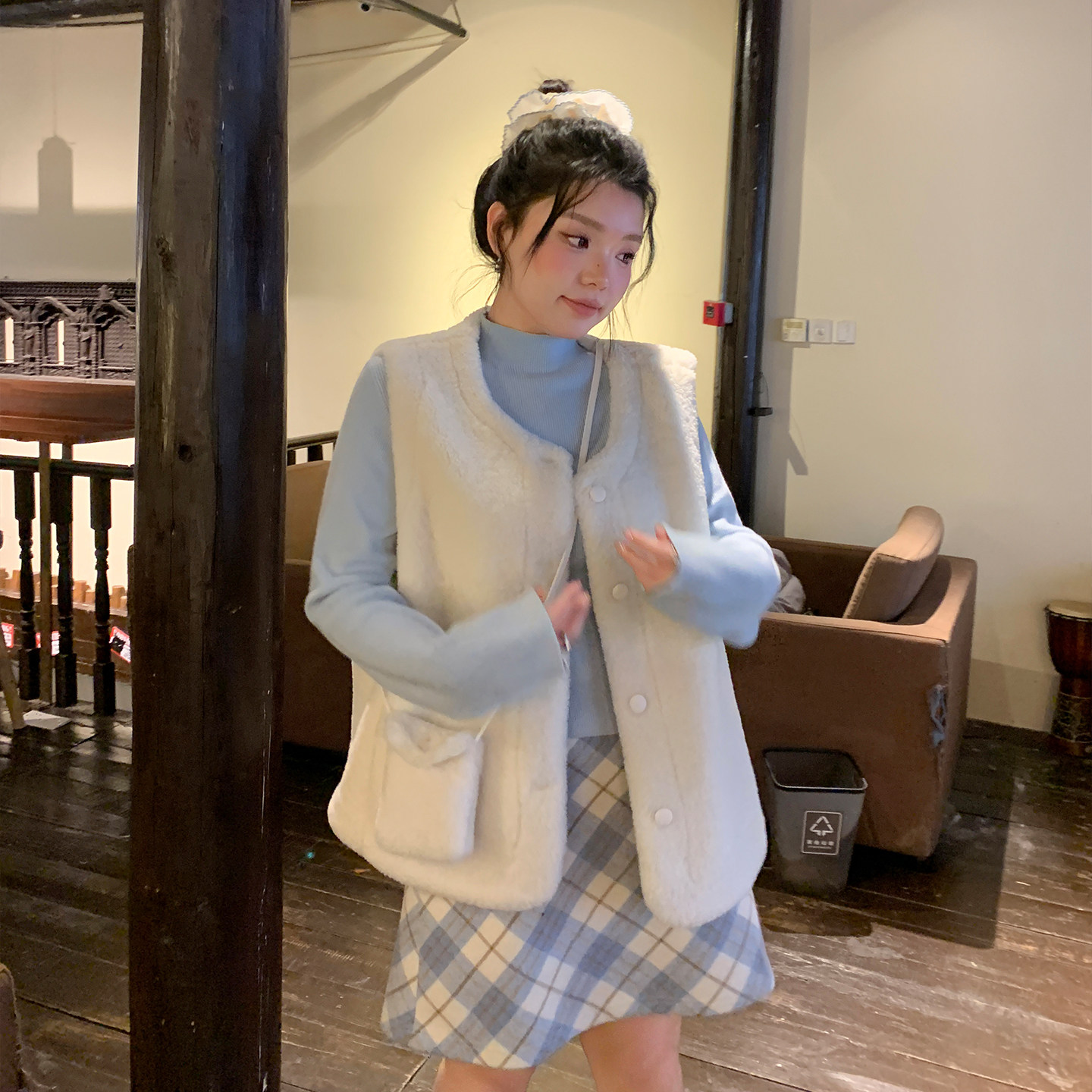 YUZI鱼子羊羔毛马甲女带包宽松圆领保暖百搭冬季无袖上衣大码女装,女装/女士精品,大码内搭,淘宝优惠券,粉丝福利购,淘宝优惠卷