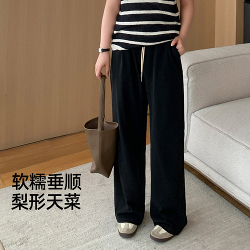 YUZI鱼子糯米阔腿裤柔软大码女装微胖mm直筒显瘦遮肉垂感休闲裤子