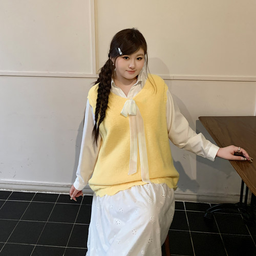 YUZI鱼子针织马甲甜美遮肉大码女