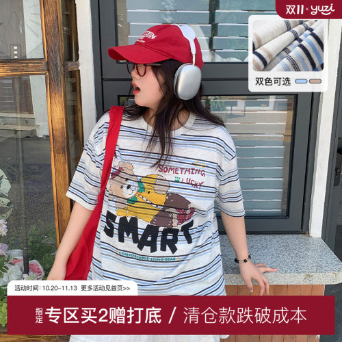 YUZI鱼子条纹卡通休闲印花T恤