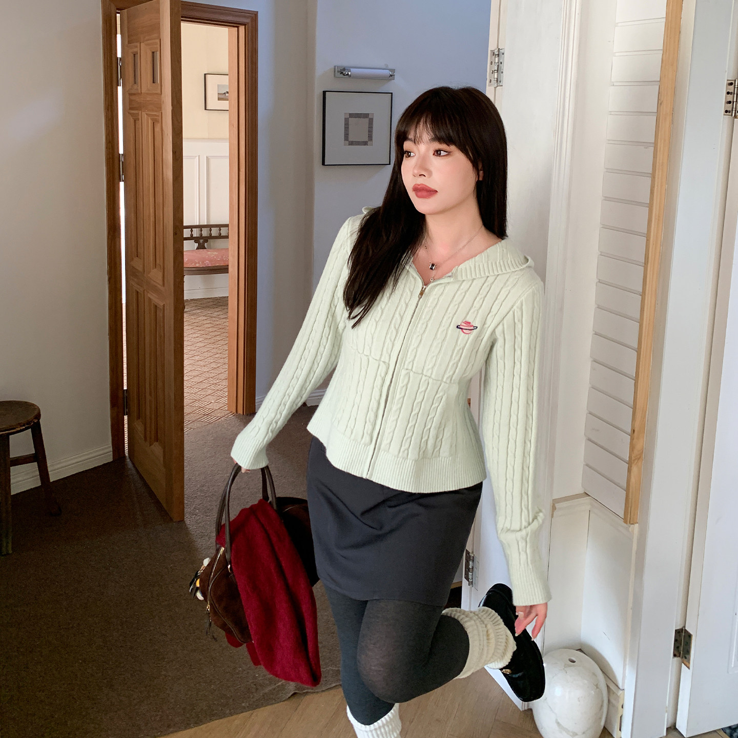 YZUI鱼子温柔风连帽麻花刺绣针织衫女秋冬高级感修身毛衣大码女装,女装/女士精品,大码内搭,淘宝优惠券,粉丝福利购,淘宝优惠卷