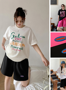 YUZI鱼子日系休闲短裤大码女装微胖mm松紧显瘦遮肉200斤经典双色