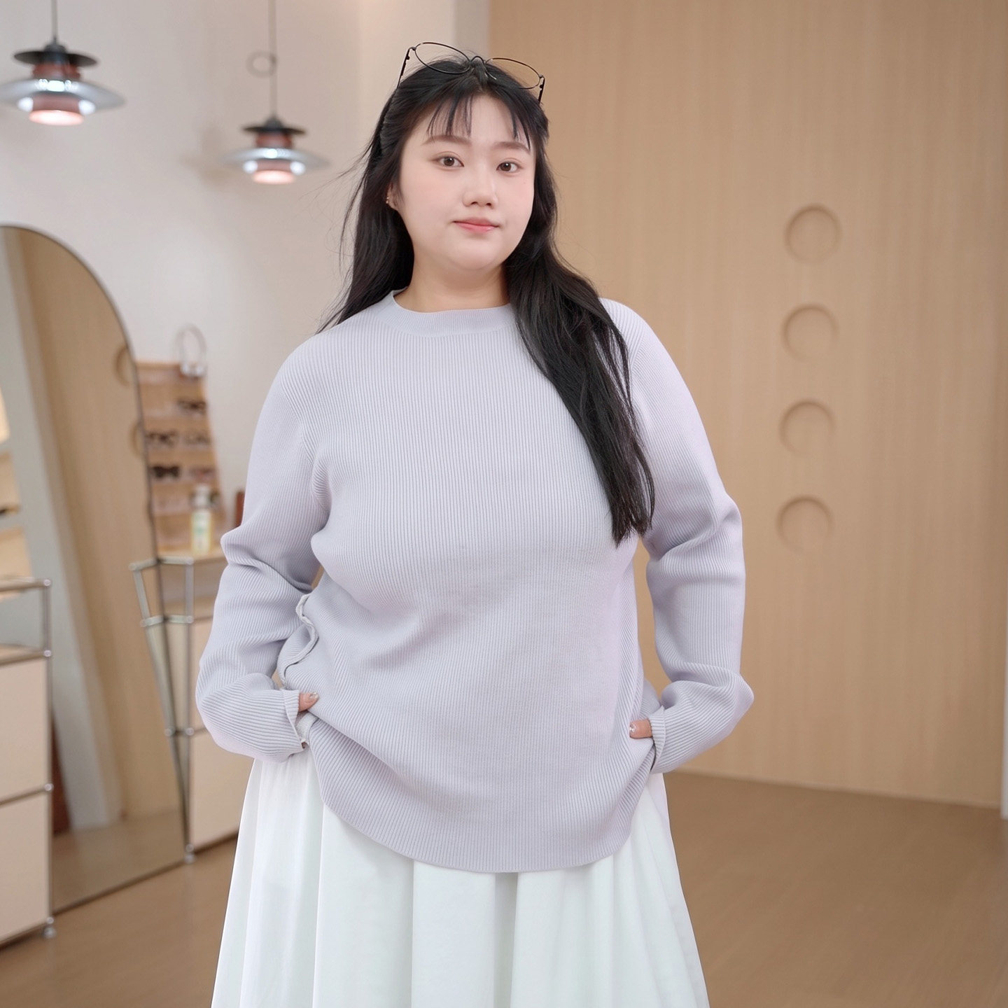 YUZI鱼子针织打底毛衣宽松极简圆领侧排扣温柔气质微胖大码女装
