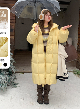 YUZI重磅长款羽绒服过膝450g大充绒量白鸭绒宽松大码女装