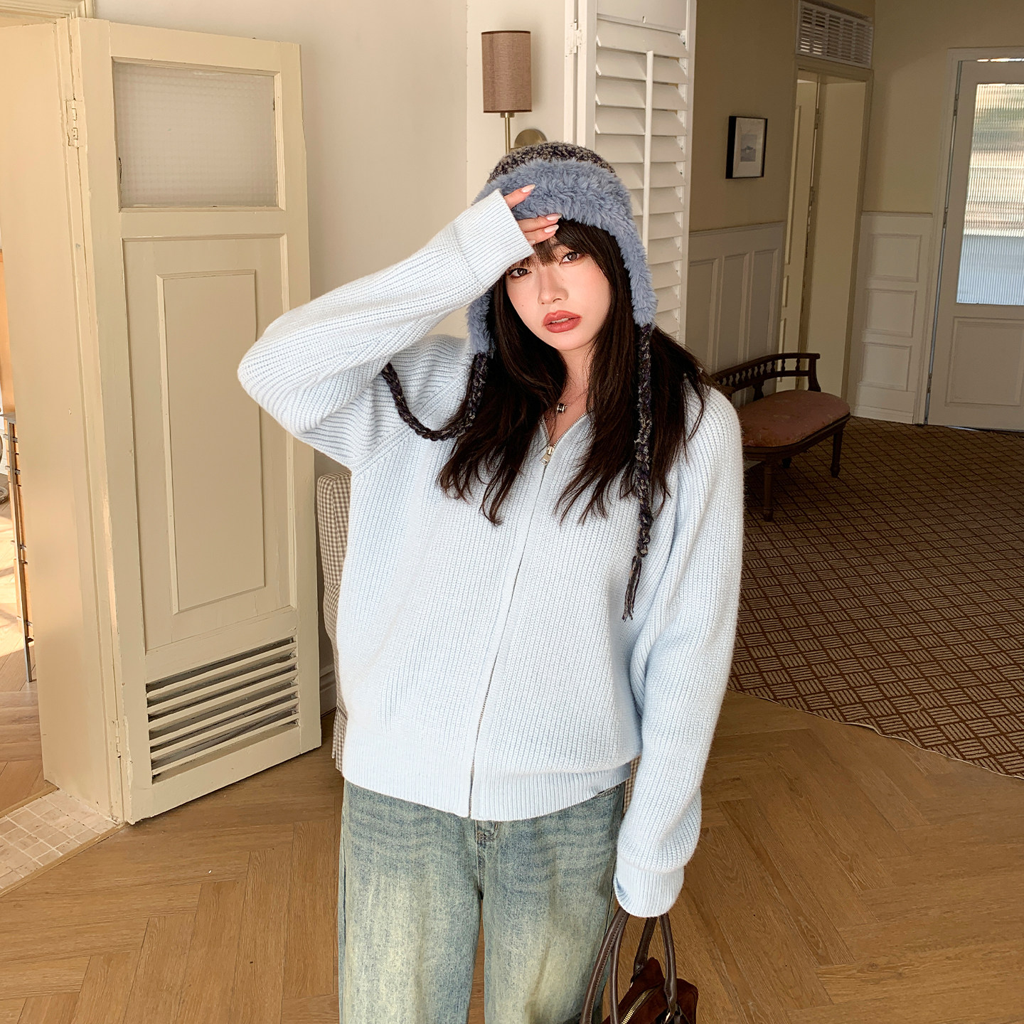 YUZI鱼子韩系高领拉链针织开衫慵懒风衫减龄软糯毛衣上衣大码女装,女装/女士精品,大码内搭,淘宝优惠券,粉丝福利购,淘宝优惠卷