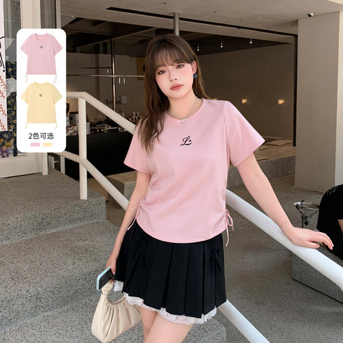 YUZI鱼子韩版抽绳修身短袖T恤女