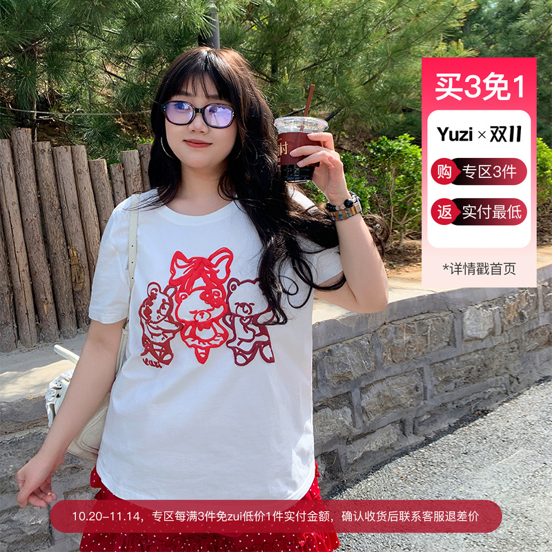 YUZI鱼子韩系圆领小熊短袖俏皮