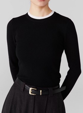 IACHOO 2023AW毛衣女士100%超细羊毛 圆领镶色针织衫打底衫设计感