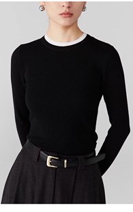 打底衫 圆领镶色针织衫 设计感 2023AW毛衣女士100%超细羊毛 IACHOO