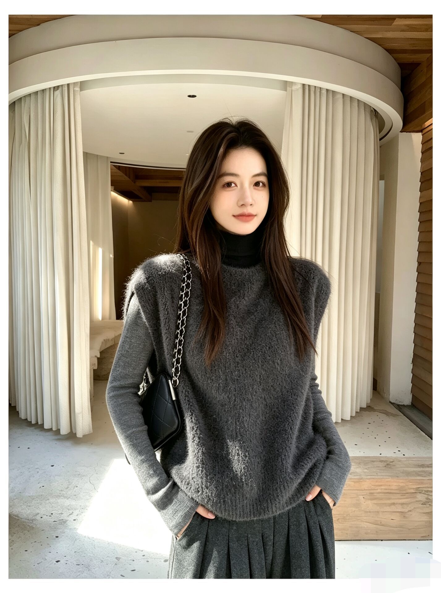 LEETWINS 轻柔织语 100绵羊毛高领背心女叠穿马甲拉毛针织衫上衣