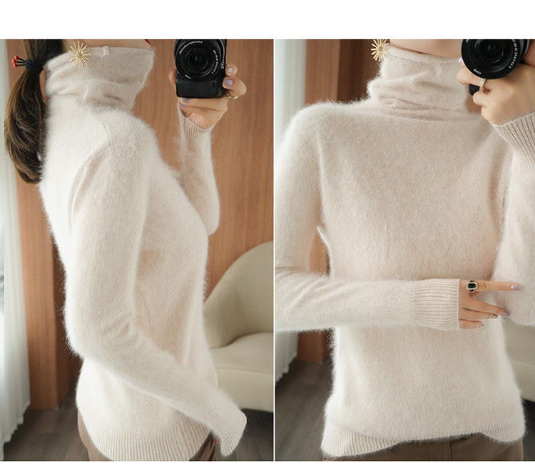 新款高比例浣熊绒打底衫毛衣百搭堆堆领温暖秋冬宽松套头浣熊毛衣