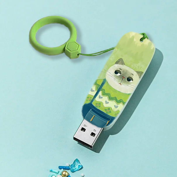 【官方正品】台电定制logo刻字礼品u盘女生冷漠猫64G高颜值