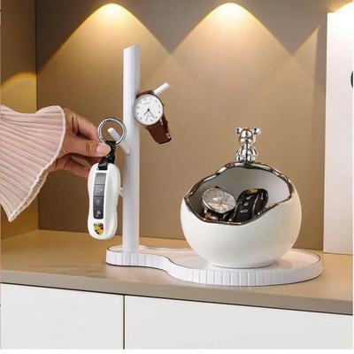 小熊收纳摆件轻奢高档入户门口玄关放钥匙置物架摆件鞋柜可爱装饰