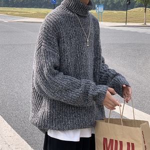 宽松秋冬高领打底衫潮流男士毛线衣纯色简约高领毛衣HY18P60控78