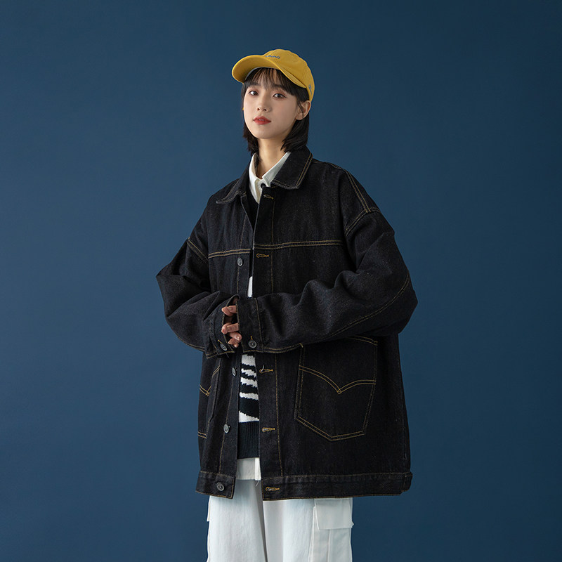春季中性风牛仔衣服复古宽松翻领夹克港味外套HY04TP60控78,男装夹克,电商A102B