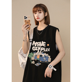 夏季潮牌印花背心舒适打底无袖男女情侣ins宽松砍袖坎肩HY154TP18，男装背心/马甲，电商A102B