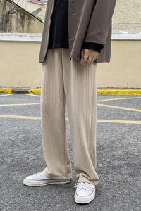 2021春季阔腿裤直筒运动休闲男女拖地宽松垂感毛线裤图片