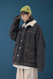 中性风情侣加绒牛仔棉衣夹克加厚棉服男冬季羊羔毛绒HY04JRTP80，男装棉衣，电商A102B