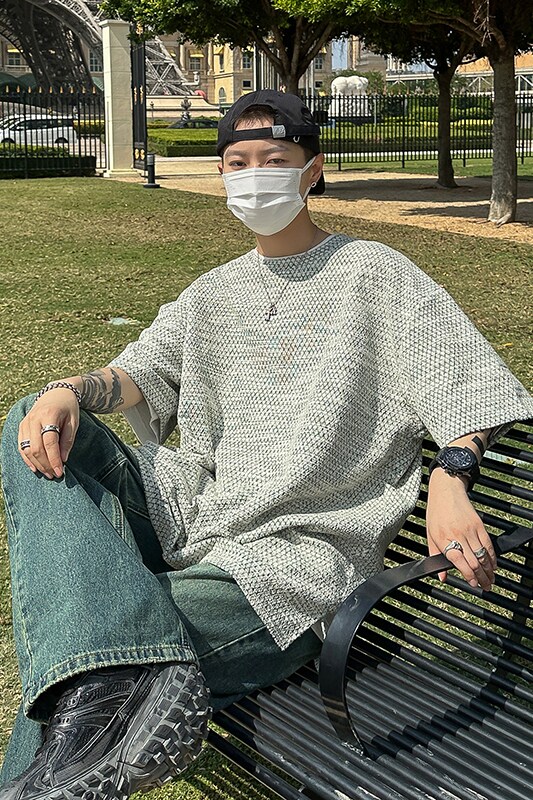 休闲百搭款小香风短袖圆领透气舒适纹理打底T恤衫HY541P45控68,男装T恤,电商A102B