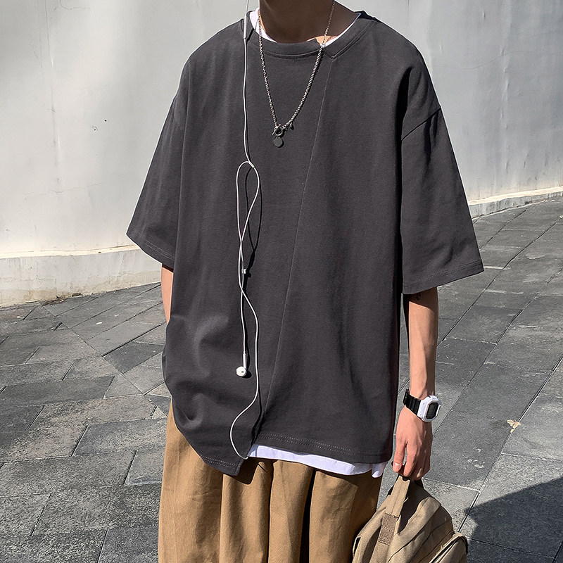 暗黑系短袖不规则t恤男宽松青年设计坠感上衣服潮流夏装HY30,男装T恤,电商A102B