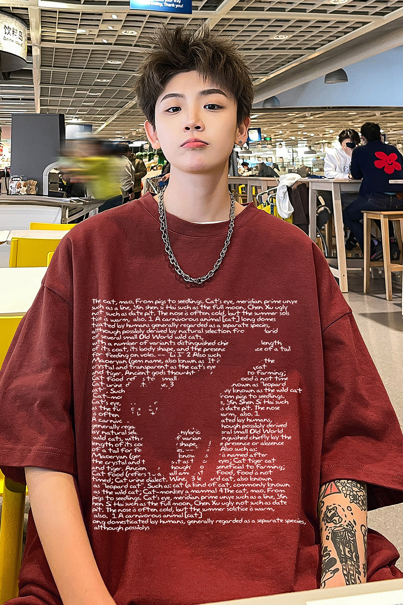 2024夏新款纯棉圆领印花打底衫夏季宽松潮牌男士短袖t恤HY576TP25,男装T恤,电商A102B