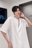 小众纯色短袖t恤夏季宽松外套衬衫韩版开衫衬衣HY537TP38控59，男装T恤，电商A102B