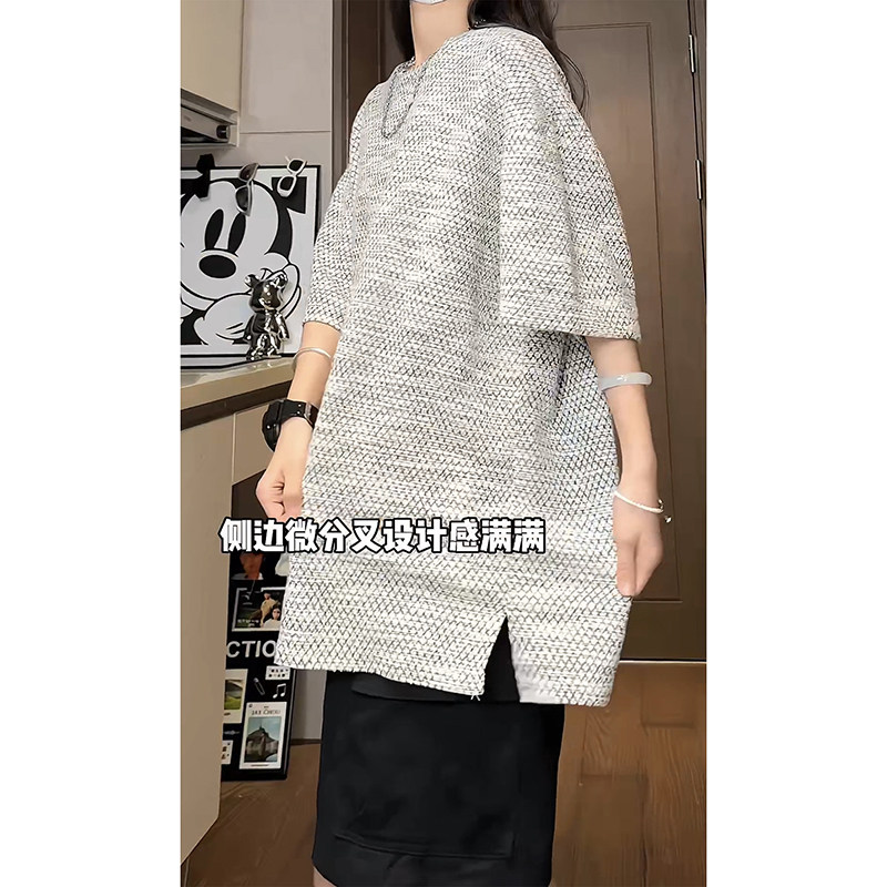 小香风短袖宽松休闲打底衫纹理感百搭款圆领T恤衫HY541P45控68,男装T恤,电商A102B