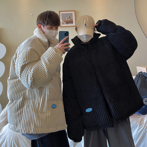 冬季立领灯芯绒加厚棉服高街宽松纯色面包服男ins潮HY91图片
