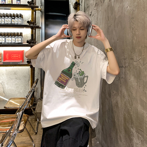 短袖t恤男美式hiphop潮牌印花半袖上衣宽松情侣体恤HY355TP25控39图片