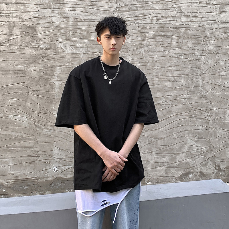 宽松欧美简约街头基础百搭高街潮流纯色T恤男女情侣短袖HY33TP16,男装T恤,电商A102B
