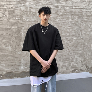 宽松欧美简约街头基础百搭高街潮流纯色T恤男女情侣短袖HY33TP16图片