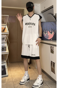 潮流无袖宽松休闲运动服oversize美式外穿篮球运动服套装T13TP55图片
