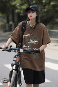 美式高街多色圆领蝴蝶印花短袖男女同款纯棉打底衫HY561TP25控39图片