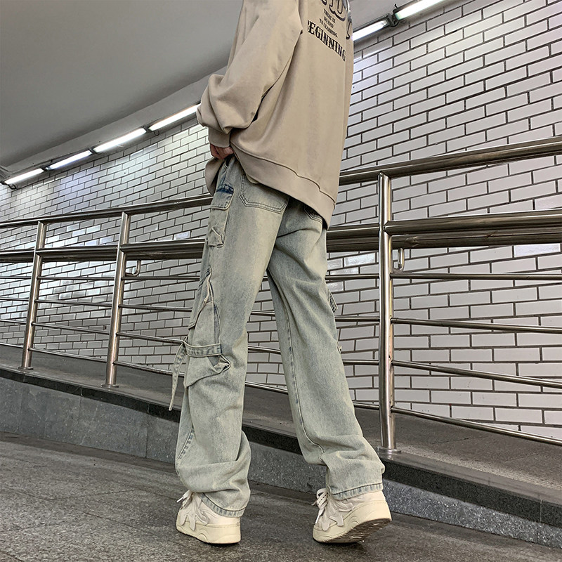 潮牌设计感宽松休闲加厚牛仔裤情侣美式高街直筒长裤K431P65控89,男装牛仔裤,电商A102B
