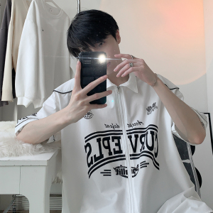 日系复古开衫外套棒球服夏季宽松衬衣cityboy短袖HY332TP45控69图片