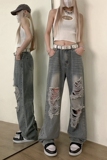 美式hiphop高街潮流百搭裤子宽松休闲直筒破洞牛仔裤K547TP45控68，男装牛仔裤，电商A102B