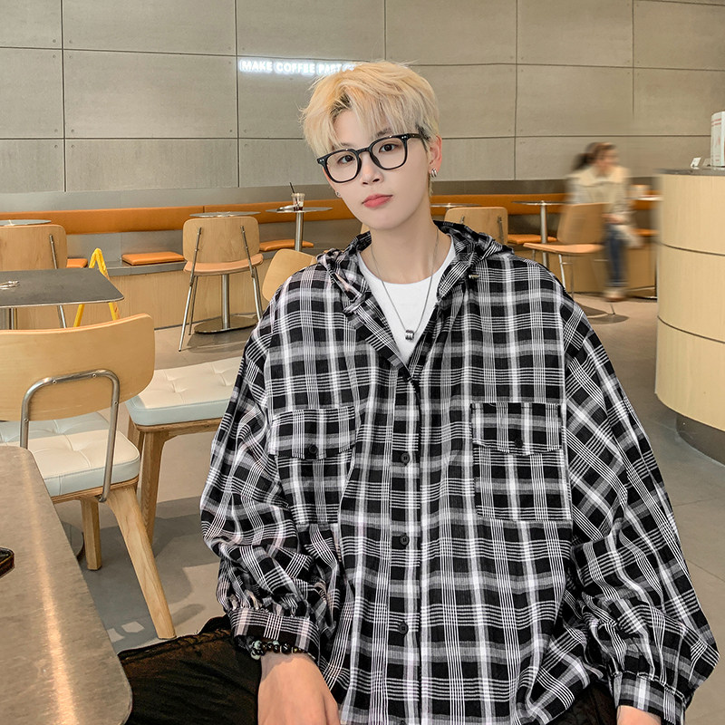 薄款免烫防晒衣夏季翻领格子衫港风格子衬衫男HY544TP45,男装衬衫,电商A102B
