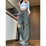 美式vibe高街潮流休闲宽松直筒牛仔裤潮牌破洞工装裤K491TP45控78，男装休闲裤，电商A102B