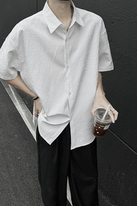 肌理感衬衣潮流翻领设计复古开衫潮牌短袖衬衫HY553TP40控68图片