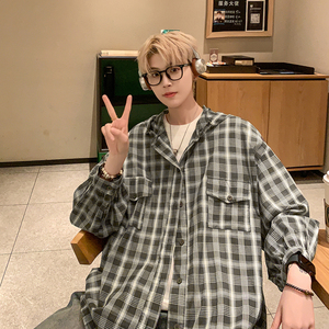 夏季翻领格子衫港风格子衬衫男薄款免烫防晒衣HY544TP45图片