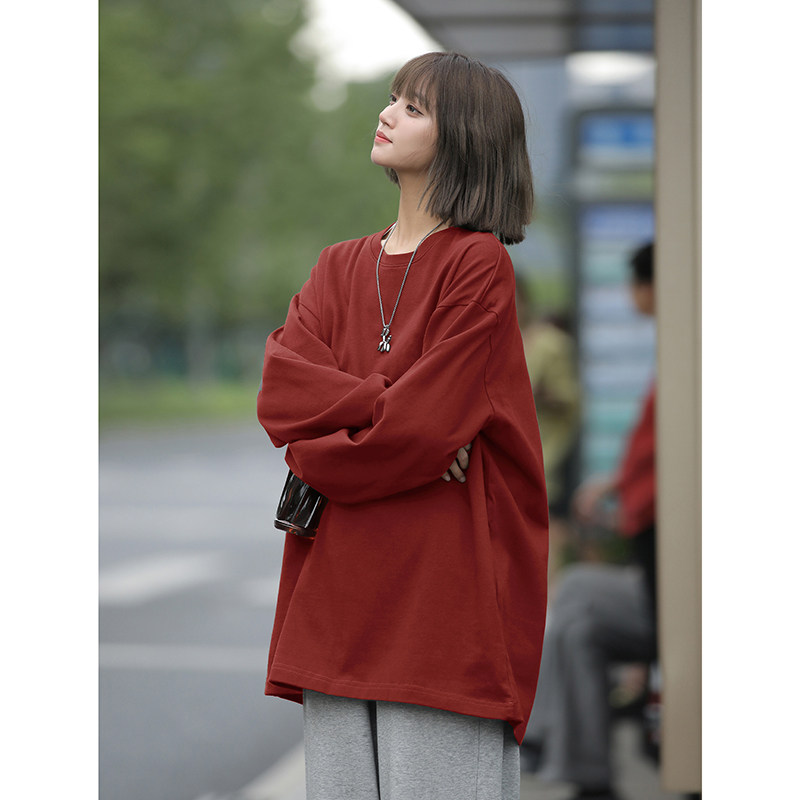 纯色宽松圆领打底衫长袖T恤休闲百搭情侣上衣HY10TP17控29,男装T恤,电商A102B